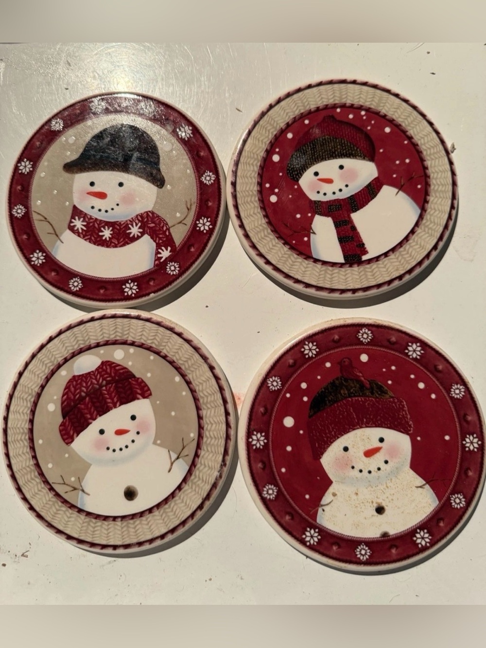 St. Nicholas Square Snowman Let It Snow Set Of 4 Coaster 4.25" Ceramic Cork